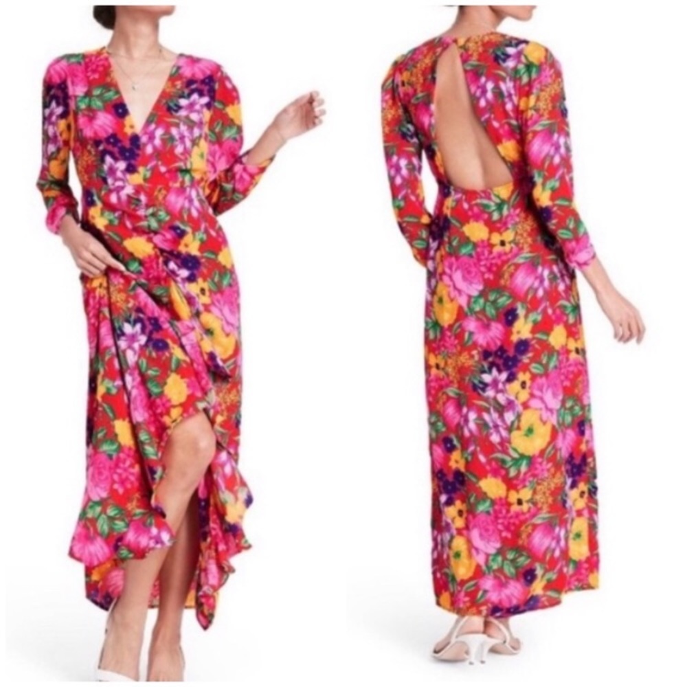 Rixo For Target Floral Open Back Cascade Ruffle Dress